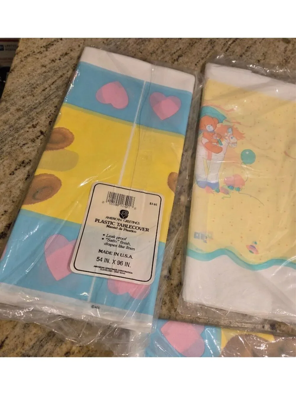 Vtg 80's 90's Lot of 4 Baby Shower Tablecloth Bear Heart Pony & 240 Napkins
